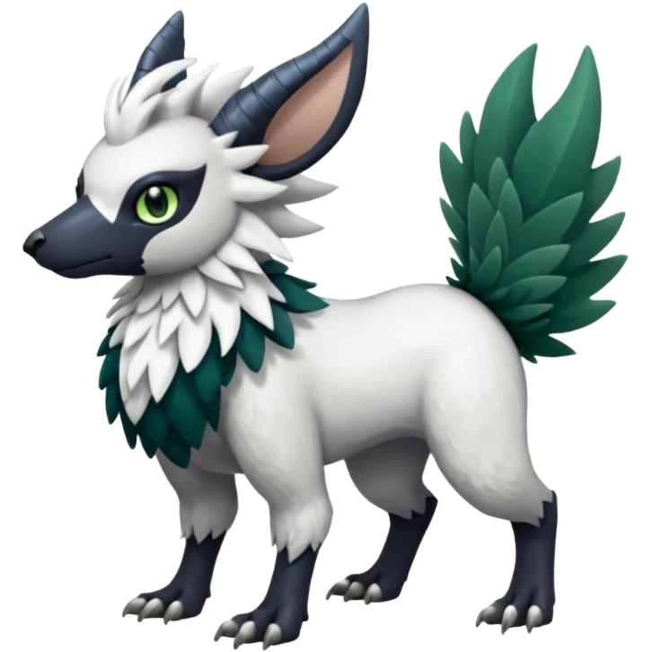 Shiny Black Grey White and Dark-Green Trico-Nargacuga-Skiddo-Sprigatito-Absol-fusion (full body) emoji