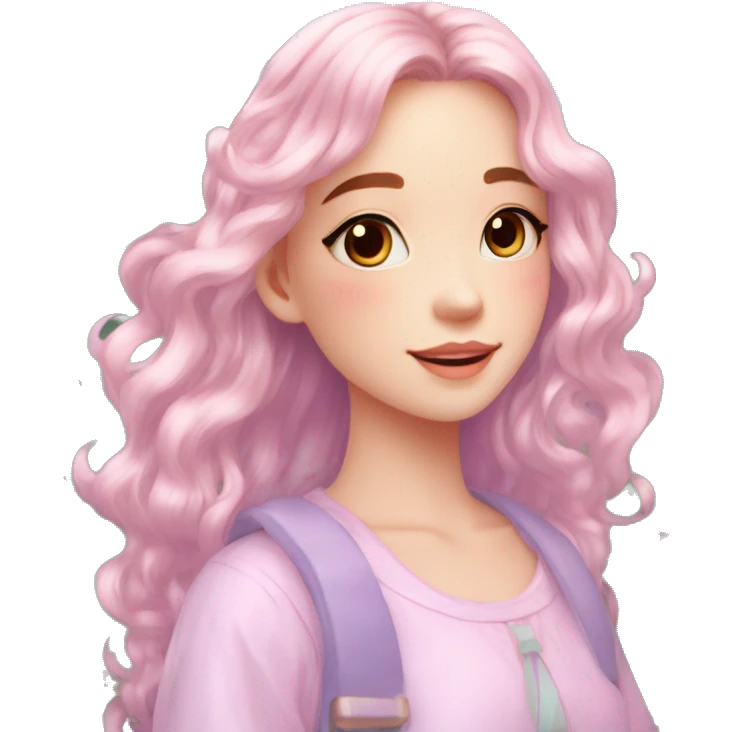 Dreamy pretty shiny colorful girl in nature pastelcore kawaii beautiful hair cottagecore accessories aesthetic emoji
