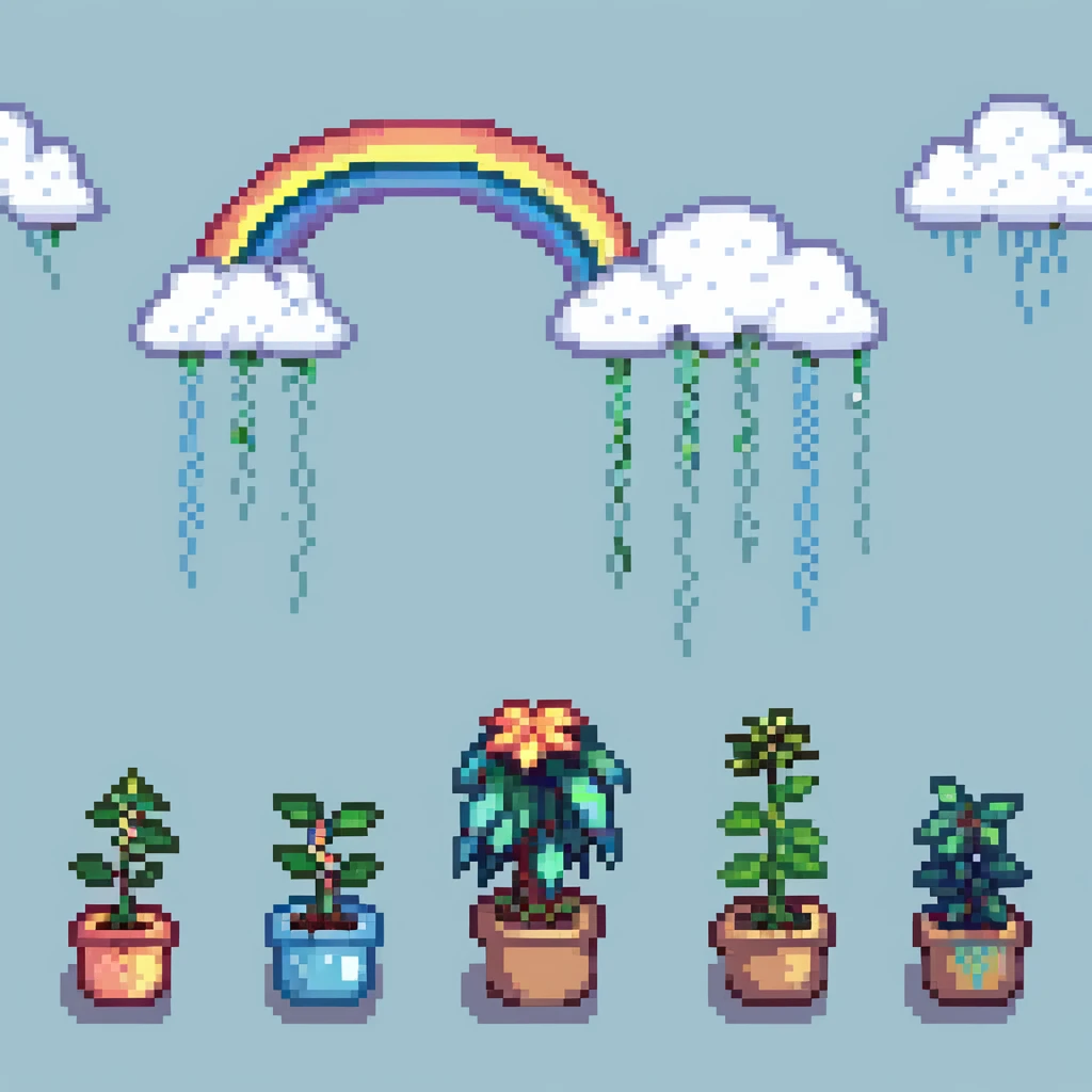 Rain clouds with rainbow and new plant sprouts emoji
