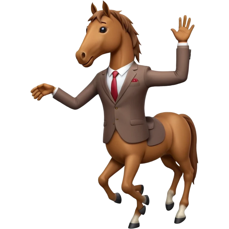 3d laughing horse with a suit and hands, legs like human emoji