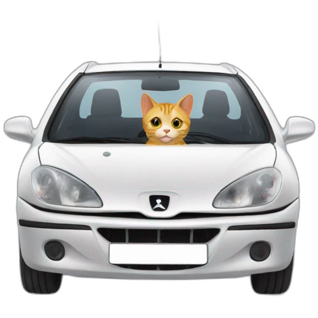 A cat driving a Peugeot 206 emoji