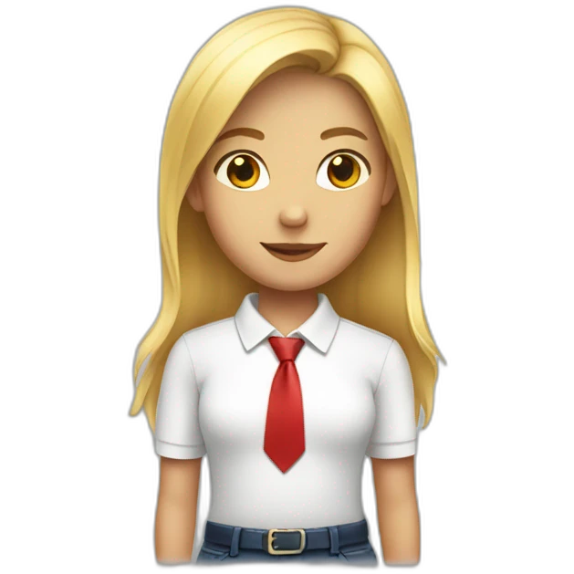 girl wearing a white polo and red necktie emoji