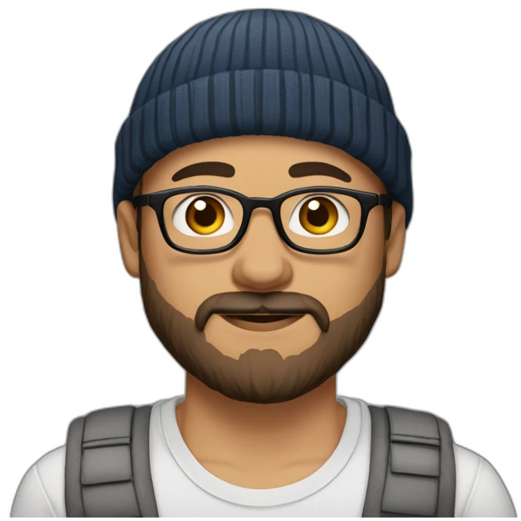 hasan abi, light skinned, turkish american, early 20s male, tanktop and beanie, brown hair, beard and mustache, thin rimmed glasses emoji