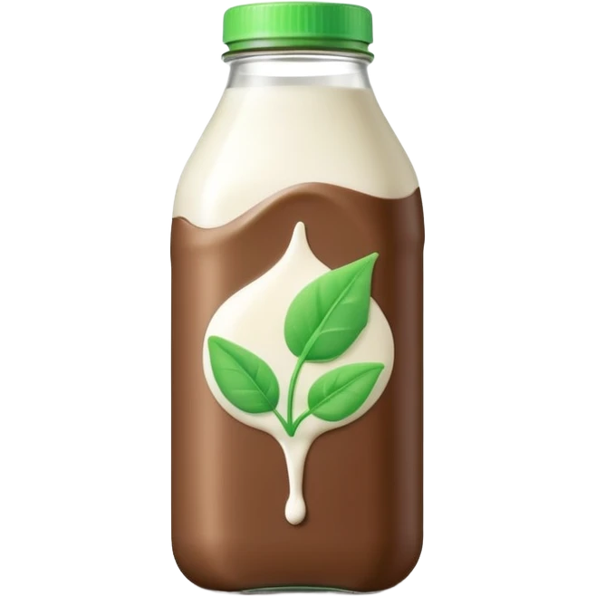 A 3D cartoon bottle of plant-based milk identical to dairy milk, small green tint or leaf mark, Memoji-style. emoji