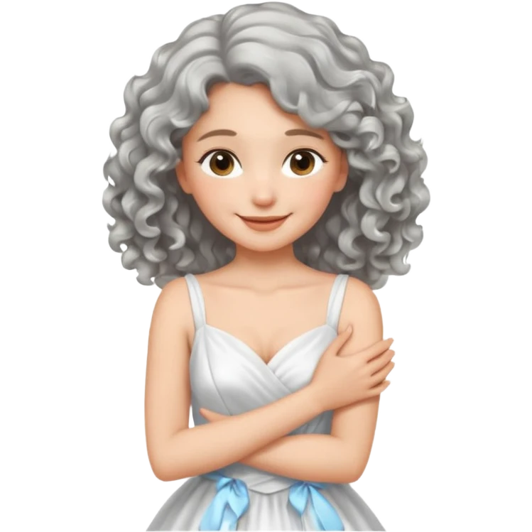 silver, wavy/curly hair shorter than shoulder-length lady giving hug and smiling emoji
