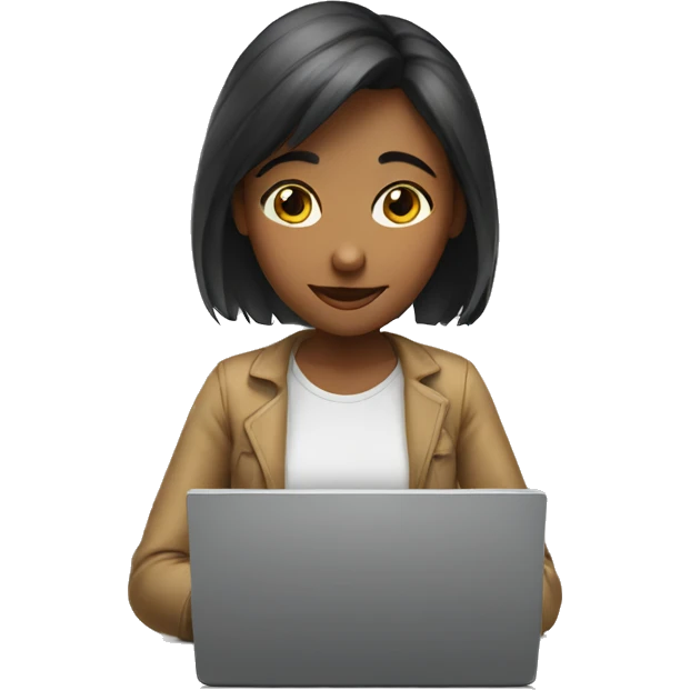 A girl working on laptop with what expression emoji
