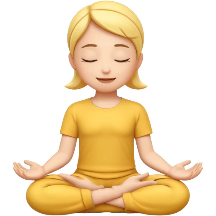 A 3D Apple-style yellow round emoji sitting in a lotus position, eyes gently closed, calm and peaceful smile, hands resting on knees with palms facing upward, relaxed eyebrows, soft glow around the emoji to symbolize inner peace, clean minimal background. emoji