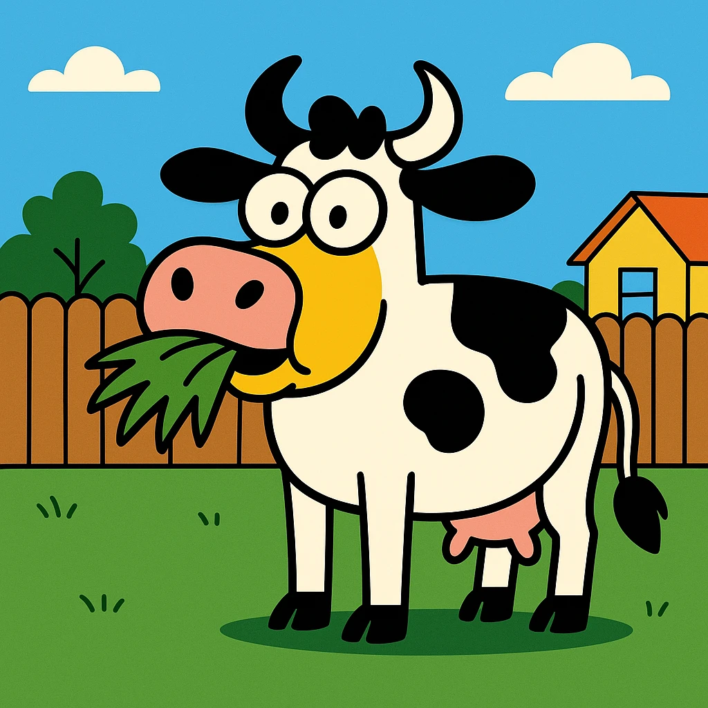 a cow masticating grass emoji