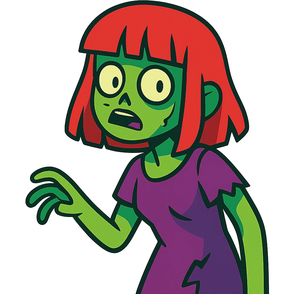 vibrant toon style zombie girl with red hair and bangs emoji