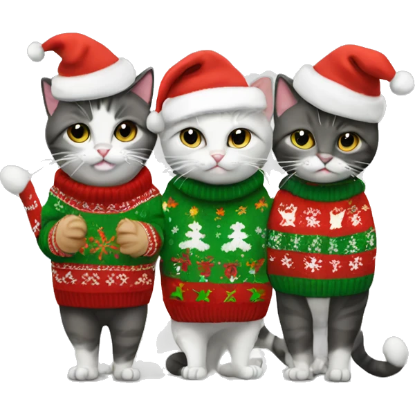 5 cats in christmas sweaters emoji
