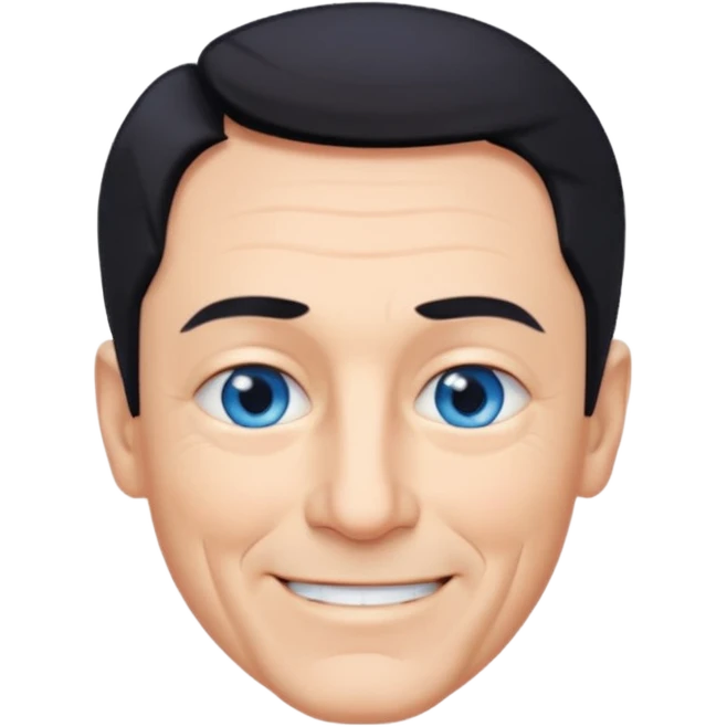 homme 60 ans menton pointu, yeux bleus cheveux noir courts sourir emoji