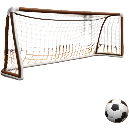 A close-up of footballs and a goal on a covered indoor futsal court with a wooden floor. The scene highlights the details of the balls and goalposts, with the smooth, polished court surface creating a clean and focused atmosphere for the game. emoji