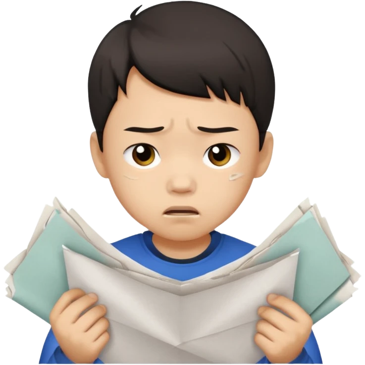 Envy - feeling of discontent at another\'s advantages or possessions - young chinese boy tearing up papers emoji