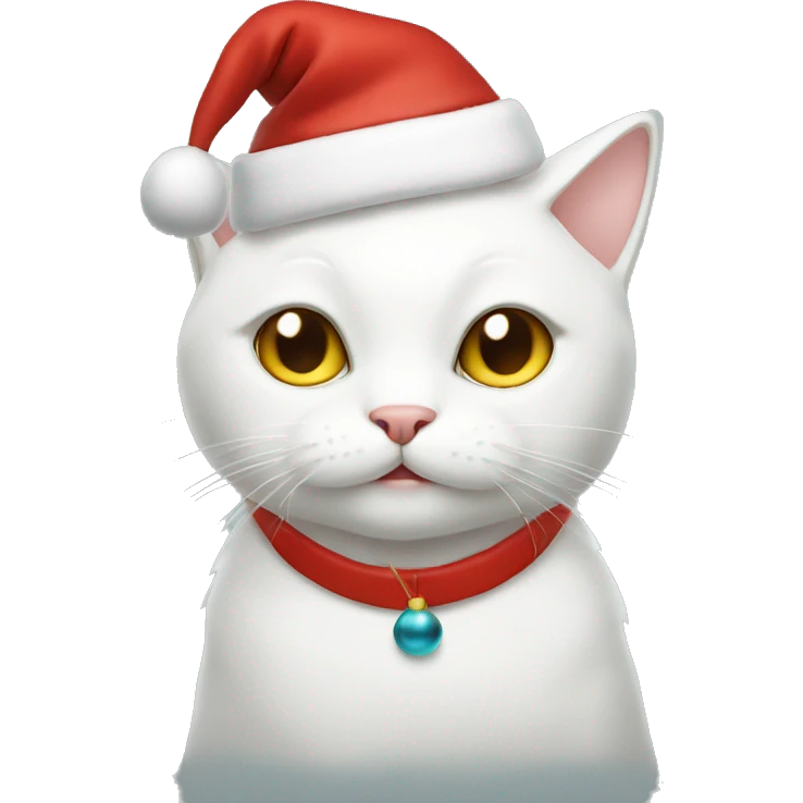 White cat wearing a santa hat emoji