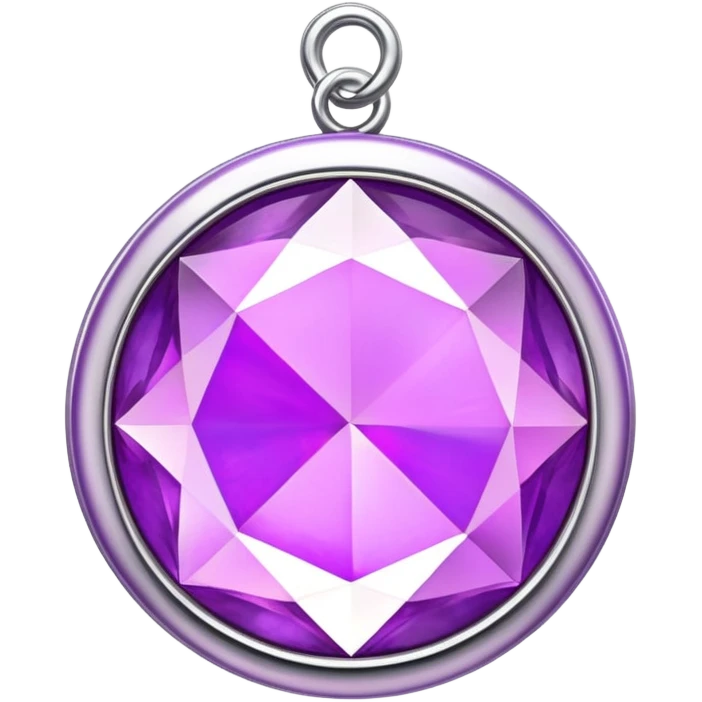 extra close-up round cut purple sugilite holographic gem with silver metal frame, designed as a charm emoji