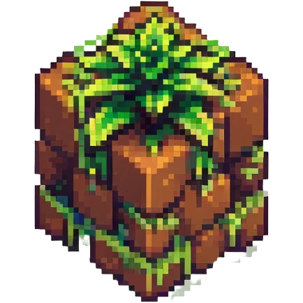 Minecraft grass block, square shape, brown and green, smooth, isometric emoji