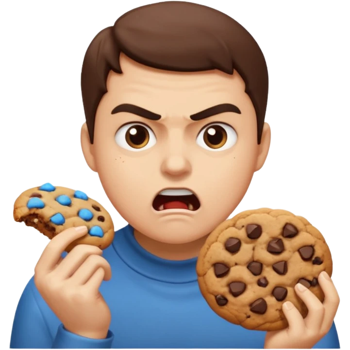 Angry person that’s eating a lot of cookies emoji