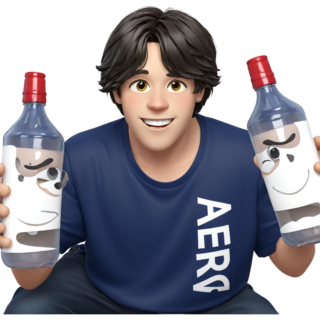 smiling boy holding bottle emoji