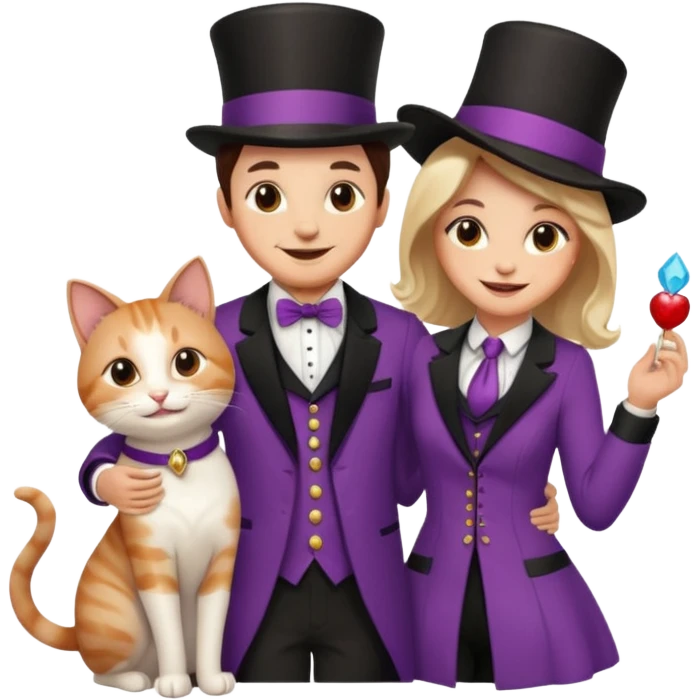 magician couple and their pet cat emoji