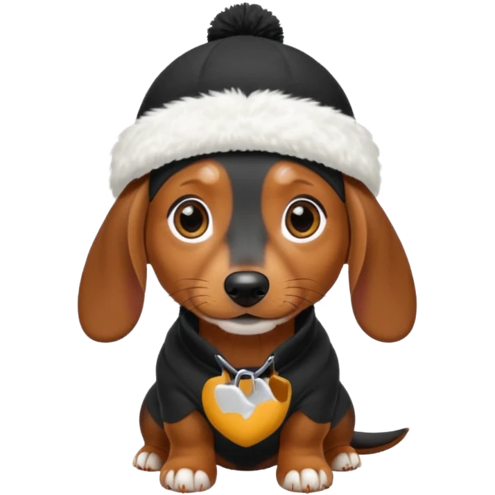 mini daschund wearing a white beanie emoji