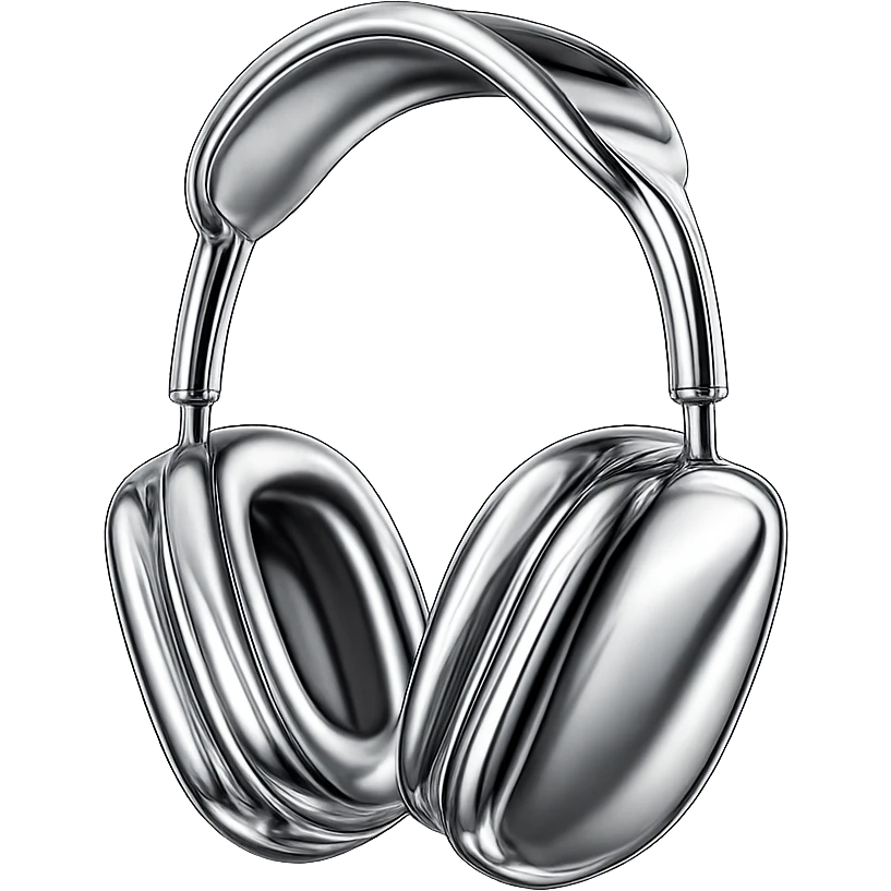Transform the headphones into a 3D chrome metallic style, keeping all preset colors and details, highly reflective and shiny, no background. emoji
