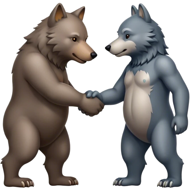 Wolf and Bear shake hands emoji