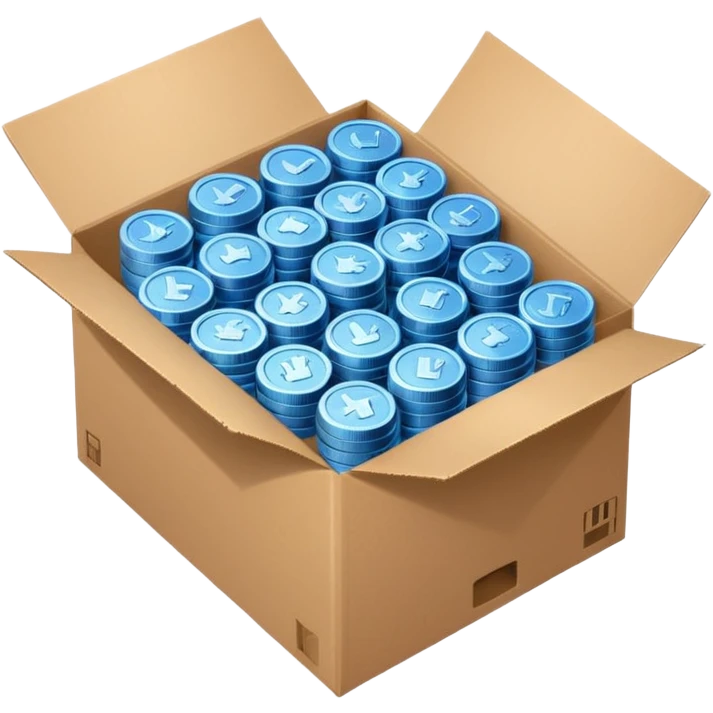 blue coins in a cardboard package emoji