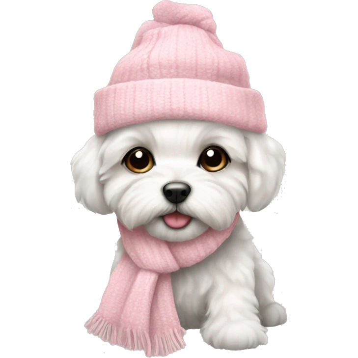 schichon winter puppy with pale pink christmas hat and scarf emoji