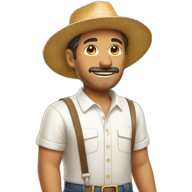 Lucky man wearing white shirt and straw hat emoji