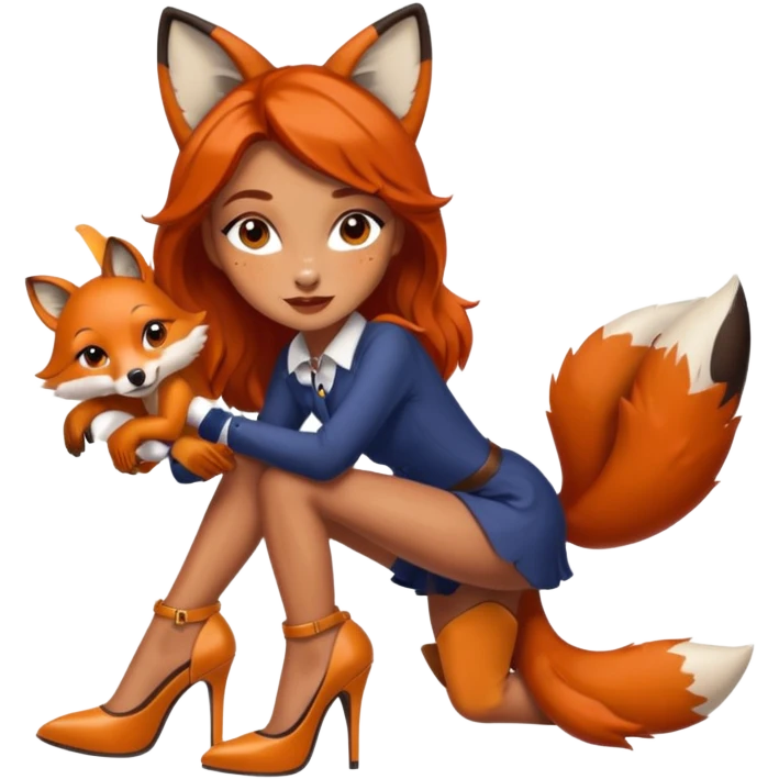 Pretty girl with caramel skin and freckles. Dressed as a fox wearing heels emoji