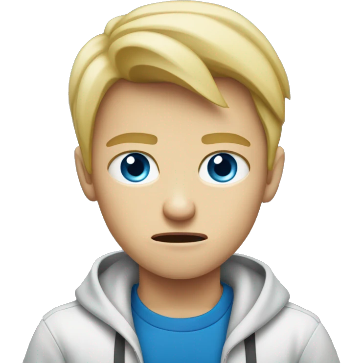 blond boy angry with blue eyes working on computer emoji