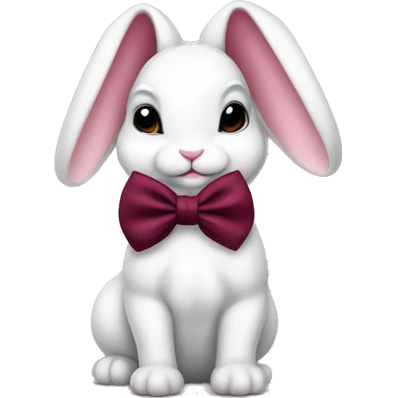 Baby bunny with coquette burgundy bow on ear emoji