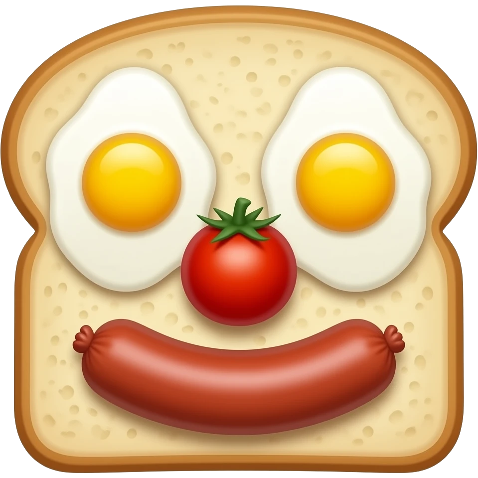 fried eggs for eyes tomato for a nose sausage for a smile toast for the emoji