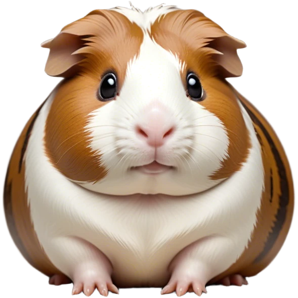 Cinematic Noble Brown and White Banded Guinea Pig Portrait Emoji, Poised and regal, with a compact, chubby build and a uniquely patterned coat of warm brown and crisp white banding, deep-set soulful dark eyes, Simplified yet sharp and sophisticated features, highly detailed, glowing with a soft, dignified glow, high shine, intelligent and charming, stylized with an air of distinctive elegance, focused and attentive, soft glowing outline, capturing the essence of a watchful and confident companion, so majestic it feels as though it could scurry out of the screen with effortless authority! emoji
