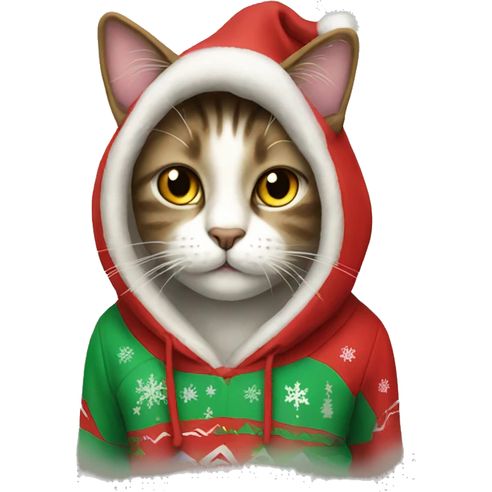 Cat wearing christmas hoodie emoji