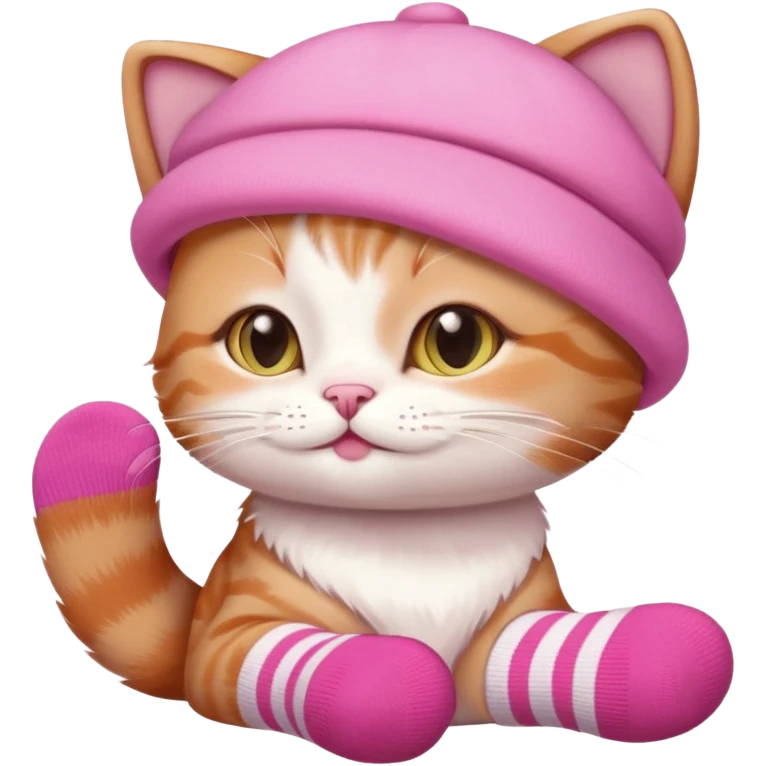 گربه با لباس صورتی و کلاه و دارای جوراب صورتی emoji
