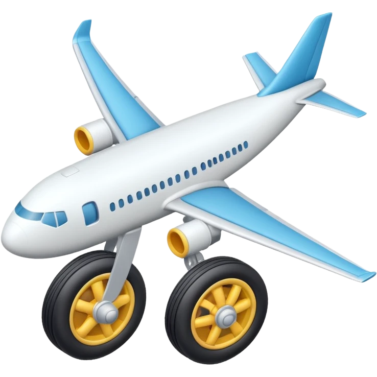 Isometric view of airplane landing gear in emoji style — one inflated, puffy wheel with a strut, soft 3D look, rounded shapes, clean and cartoon-like emoji