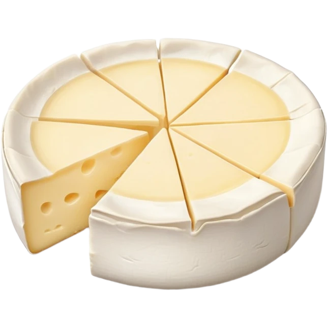 cinematic-realistic-brie-cheese-emoji,-featuring-soft-ripened-cheese-with-a-delicate white rind-rendered-with-lifelike-detail-and-inviting,-natural-lighting emoji