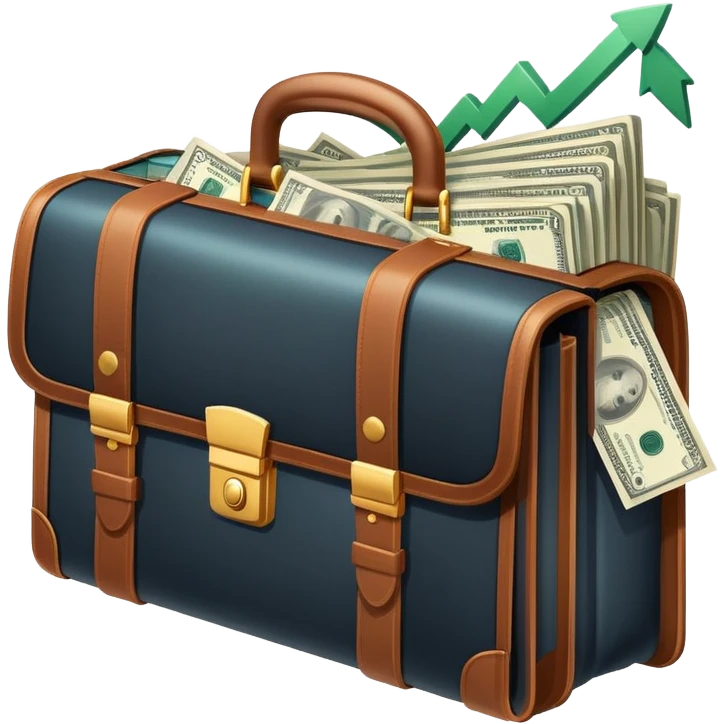 An icon showing a briefcase, a stack of money, and a graph with upward growth, representing business and entrepreneurship. The design highlights innovation, investment, and success in the world of startups and corporate ventures. Transparent background emphasizes the dynamic nature of business. emoji