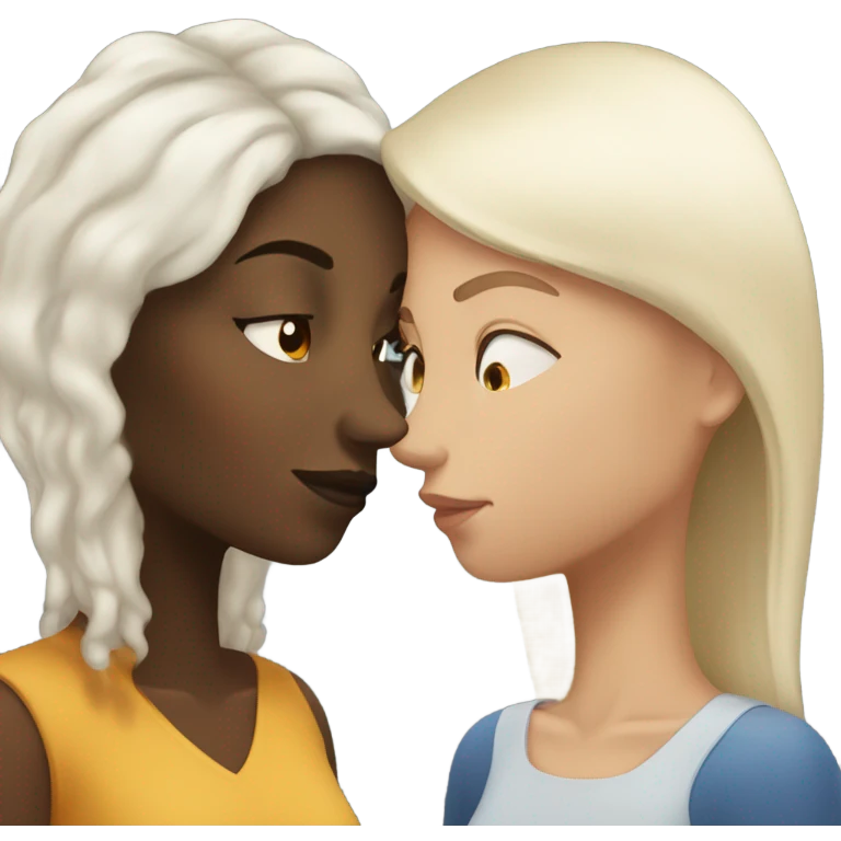 Black woman with long hair kissing a white woman with short hair emoji