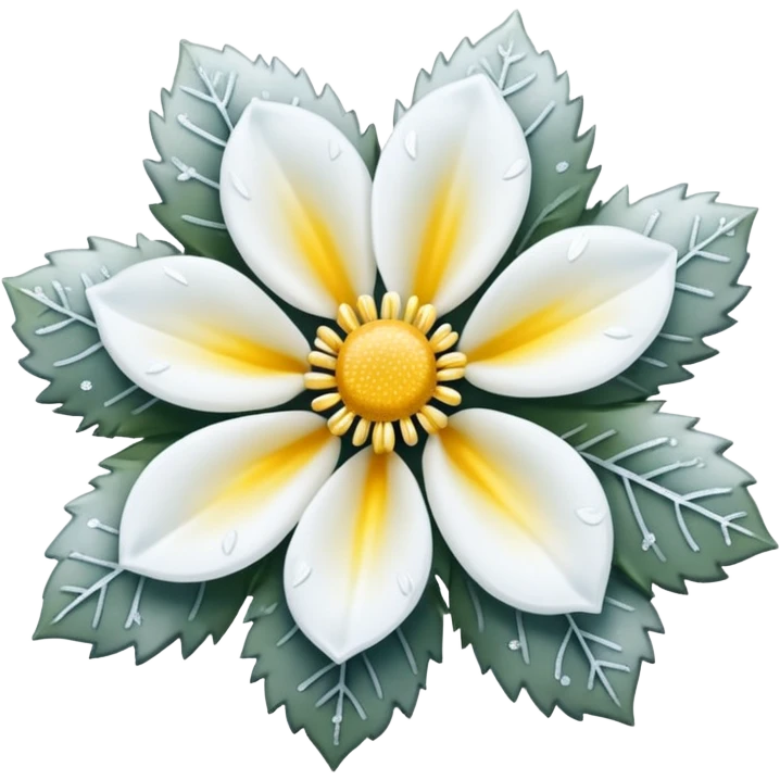 A tiny winter bloom dusted lightly with frost crystals. emoji