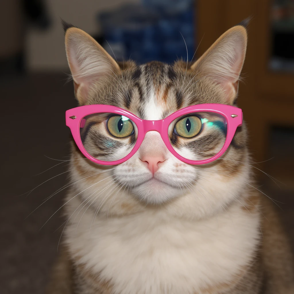 A cat with pink glasses emoji