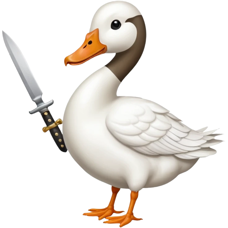 Duck holding knife in mouth but make it a white goose emoji