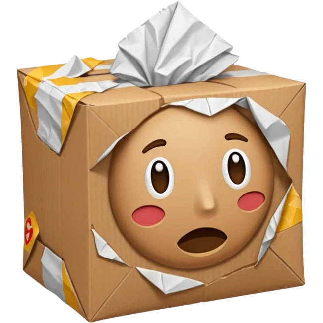 Generate a realistic emoji of a package being damaged. The emoji is simple and has no facial expressions emoji