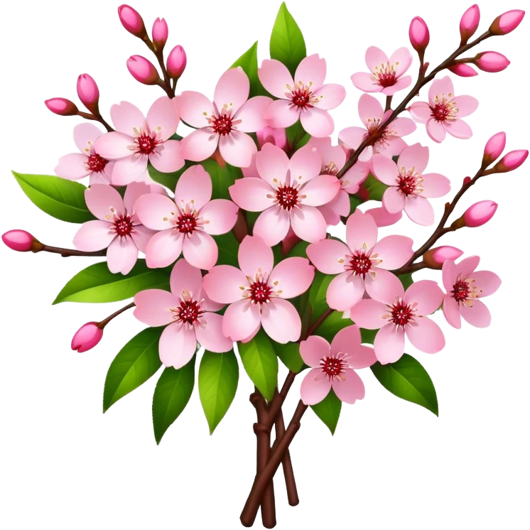 big bouquet Cherry Blossom, luxuriant, stem, leaf, bright emoji