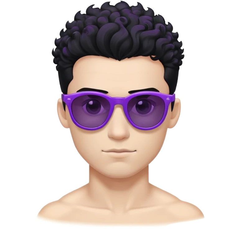 shirtless male athlete with white skin and moderately curly black hair on top with shaved sides, wearing purple sunglasses with black tinted lenses emoji
