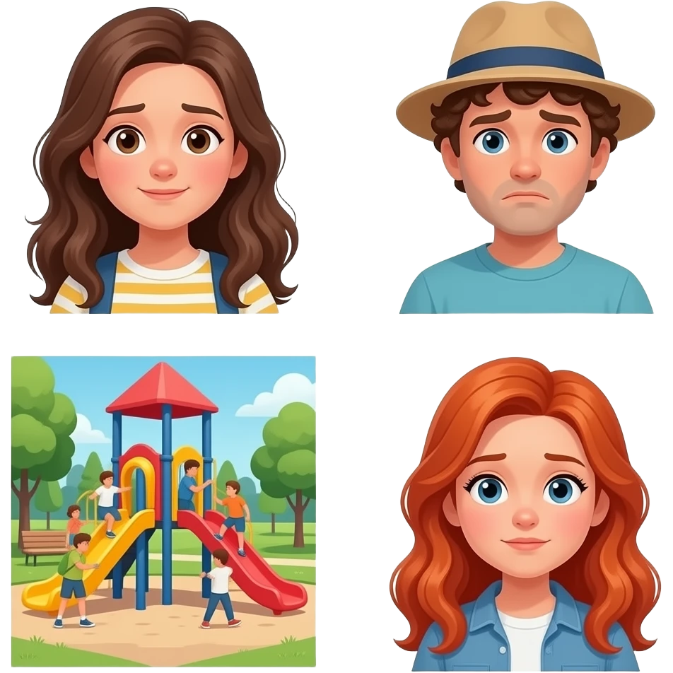 2 ADOLESCENTES SIN SONRISA JUGANDO A LA PLAY. UNO DE PELO LARGO , OTRO CON GORRA. PAPA DE RULOS MOROCHO PREOCUPADO Y MAMA DE PELO BIEN LARGO RIZADO COLORADO MIRANDO COMO JUEGAN LOS ADOLESCENTES emoji