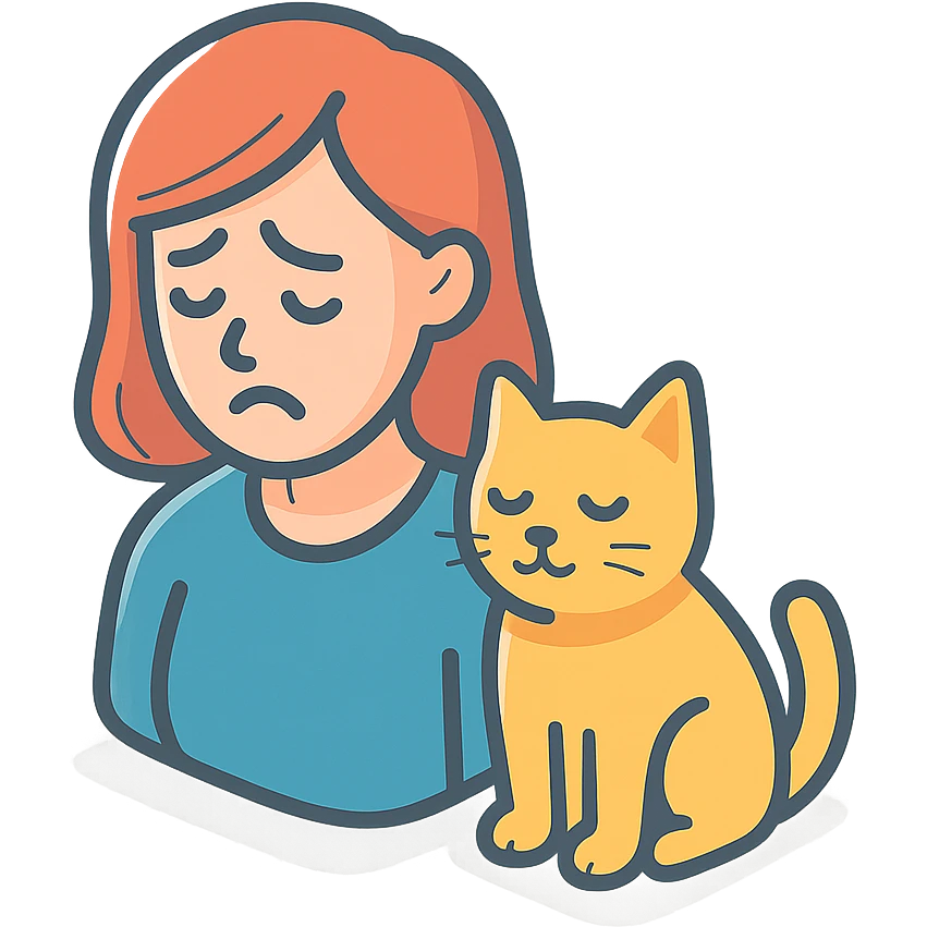 женщина и кошка. Женщина расстроена а кошка спокойна emoji