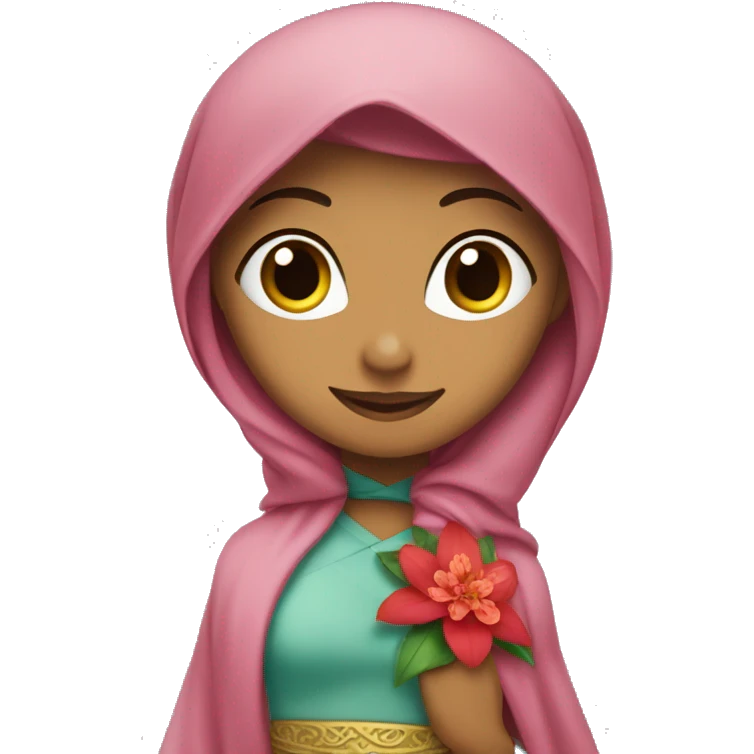 Princess jasmine wearing hijab affording a red jasmine flower  emoji