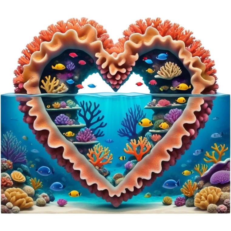 Cinematic Realistic Heart Reef Landscape Emoji, depicted with a naturally heart‚Äêshaped coral formation in vibrant marine hues, rendered with detailed underwater textures and luminous lighting. emoji